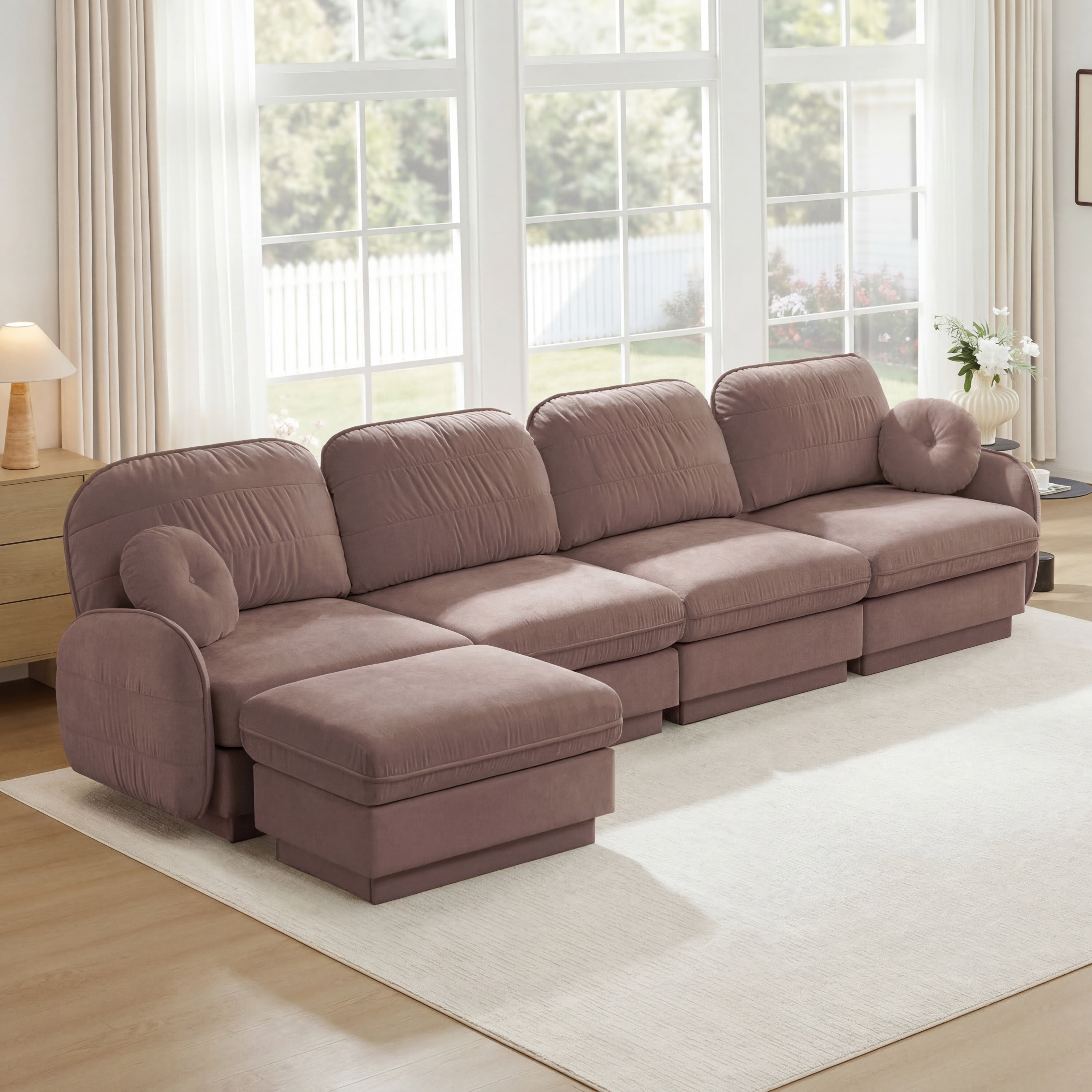 Rose Dust 137-Inch Oversize Chenille L-Shaped Sectional with Ottoman