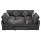 Stylish Modular U-Shaped Sectional Sofa with USB Ports, Black Chenille, 86.6'