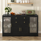 58-Inch Modern Black Buffet Sideboard with Acrylic Doors and Power
