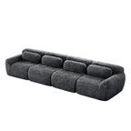 Top angled view of dark grey 149'' modular plush sofa highlighting its spacious seating and cozy, no-assembly structure.