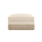 Beige Leopard Print Chenille Square Ottoman with Soft Texture