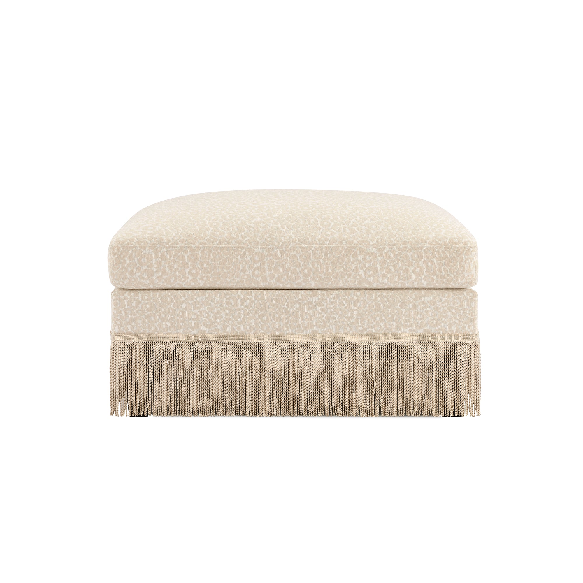 Beige Leopard Print Chenille Square Ottoman with Soft Texture