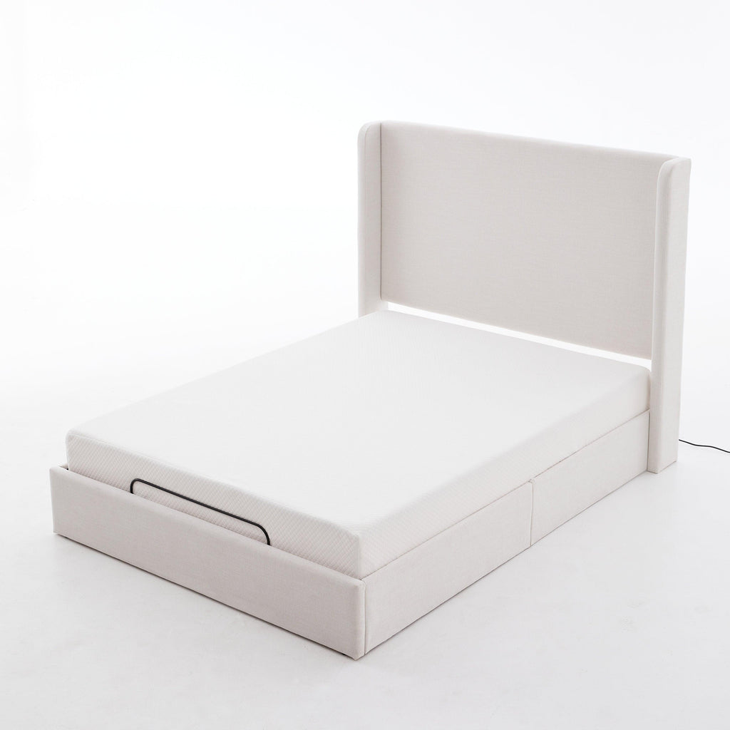 Caron Adjustable Wingback Bed Bundle Set - Queen Size.