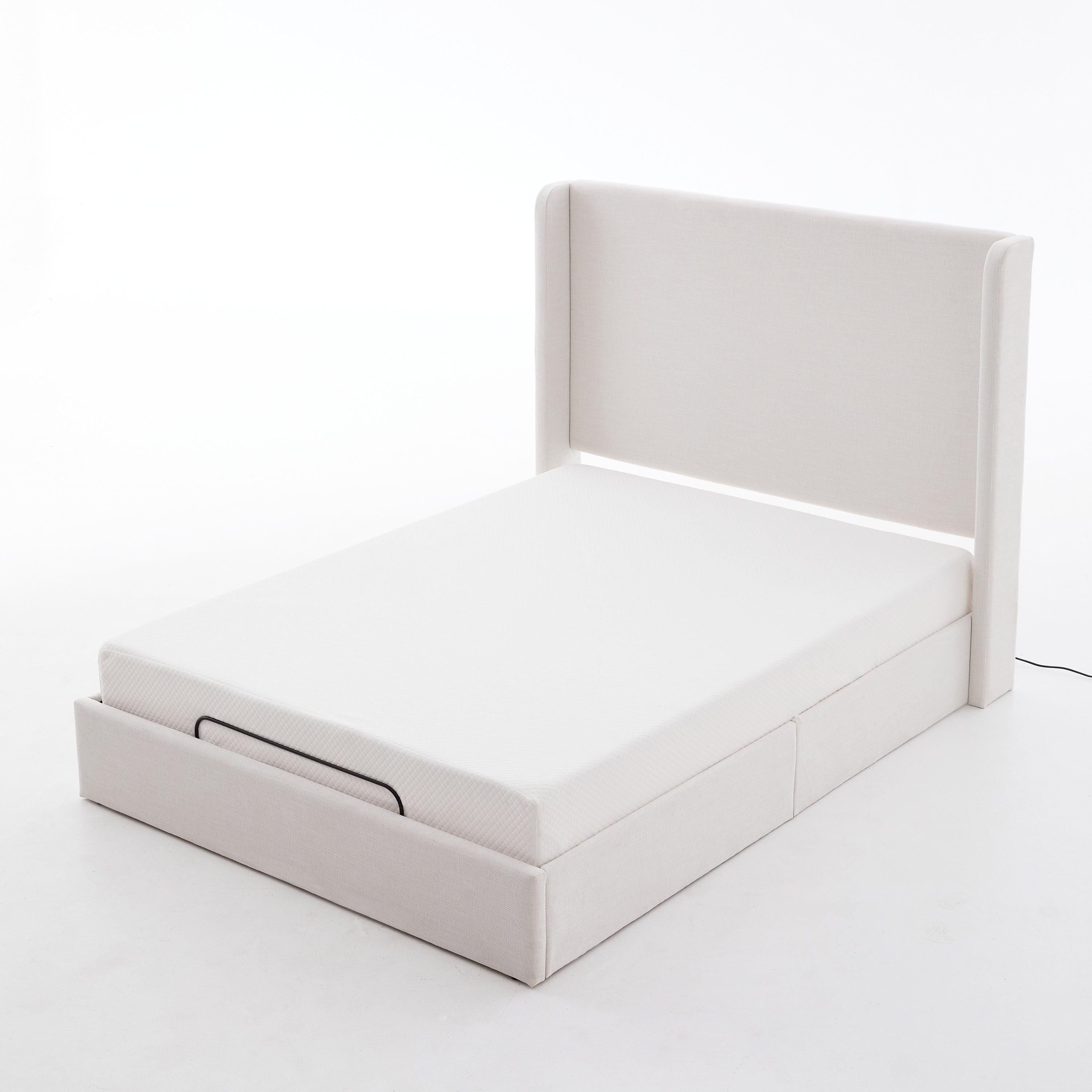 Caron Adjustable Wingback Bed Bundle Set - Queen Size.