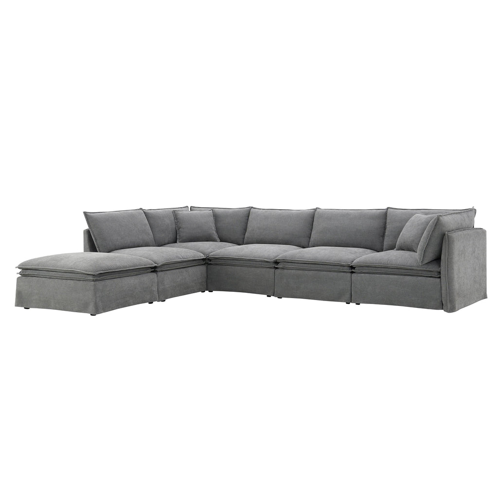 Modular Sectional Sofa with Movable Ottoman, 6-Seat L Shape.