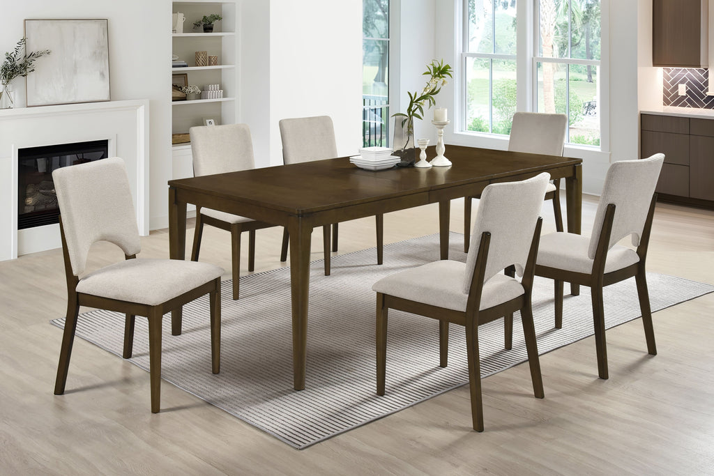 7-Piece Extendable Dining Set with Upholstered Chairs, Brown Wood