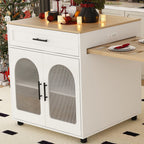 Expandable Kitchen Island with Dining Table & Power Outlet.