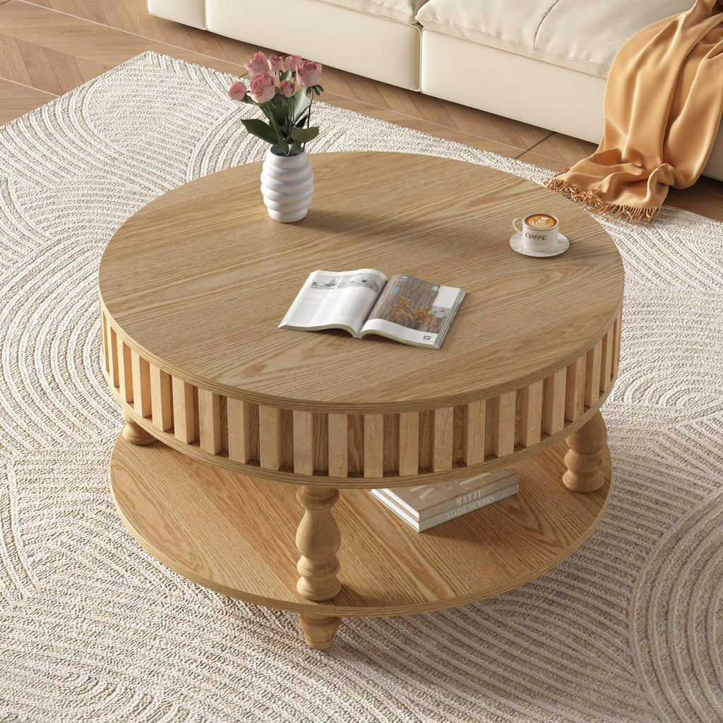 Mid-Century Modern Fluted Coffee Table with Storage.