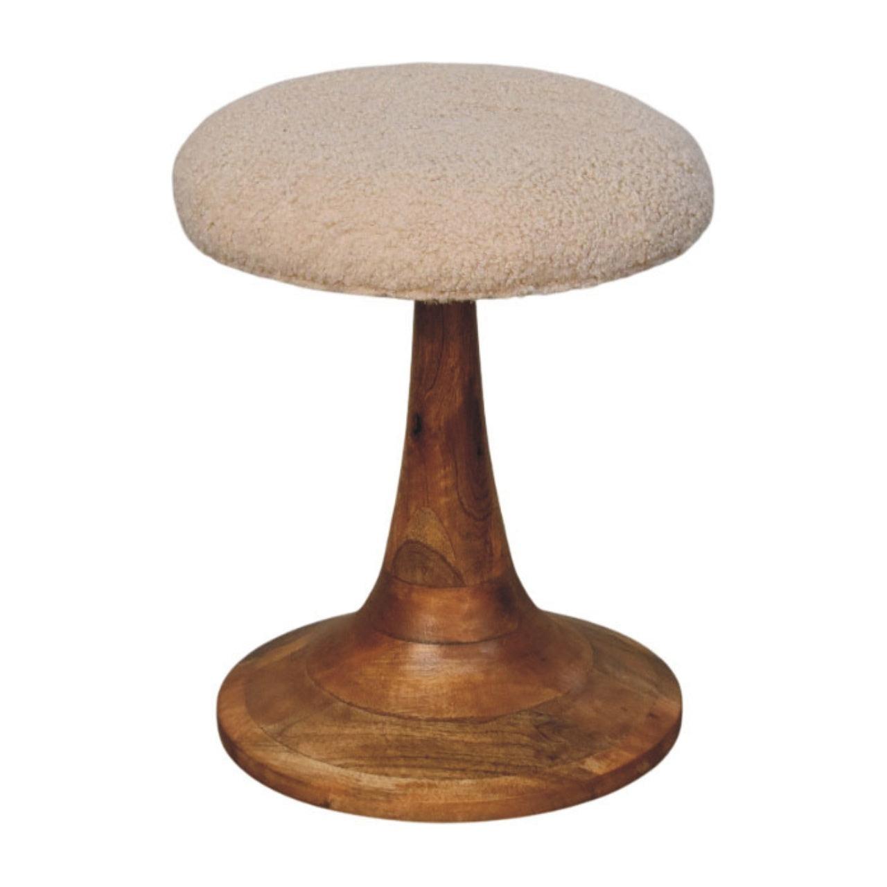 Solid Wood Boucle Teak Accent Stool for Modern Living.