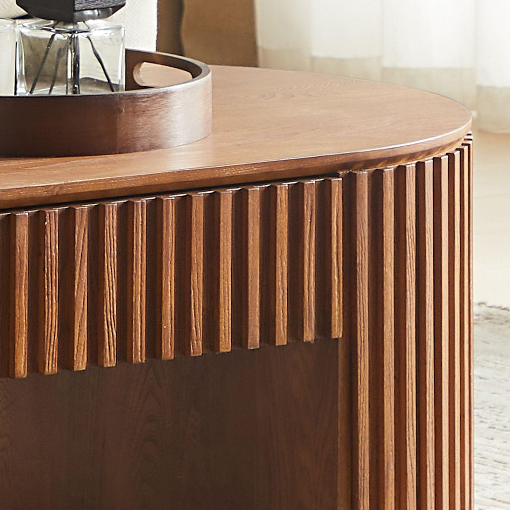 Oval Wood Coffee Table with Drawer for Living Room.