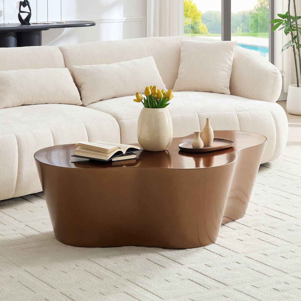 Brown Fiberglass Coffee Table - 50 Inch Unique Shape.