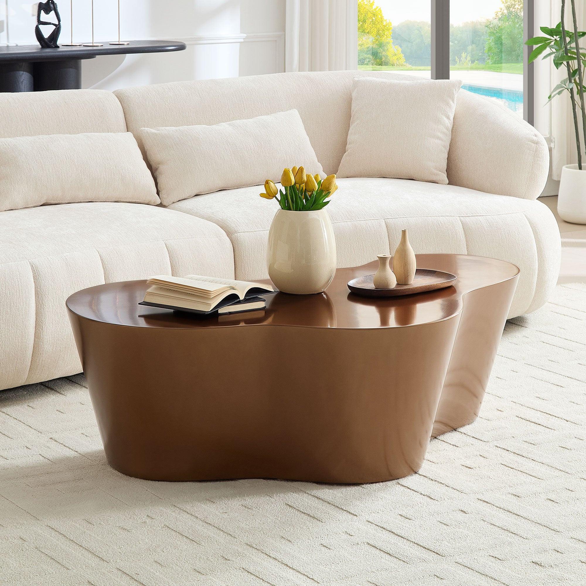 Brown Fiberglass Coffee Table - 50 Inch Unique Shape.