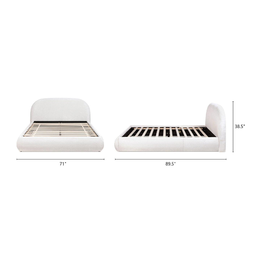 Archie Puffy Upholstered Platform Bed, Queen, Almond White.