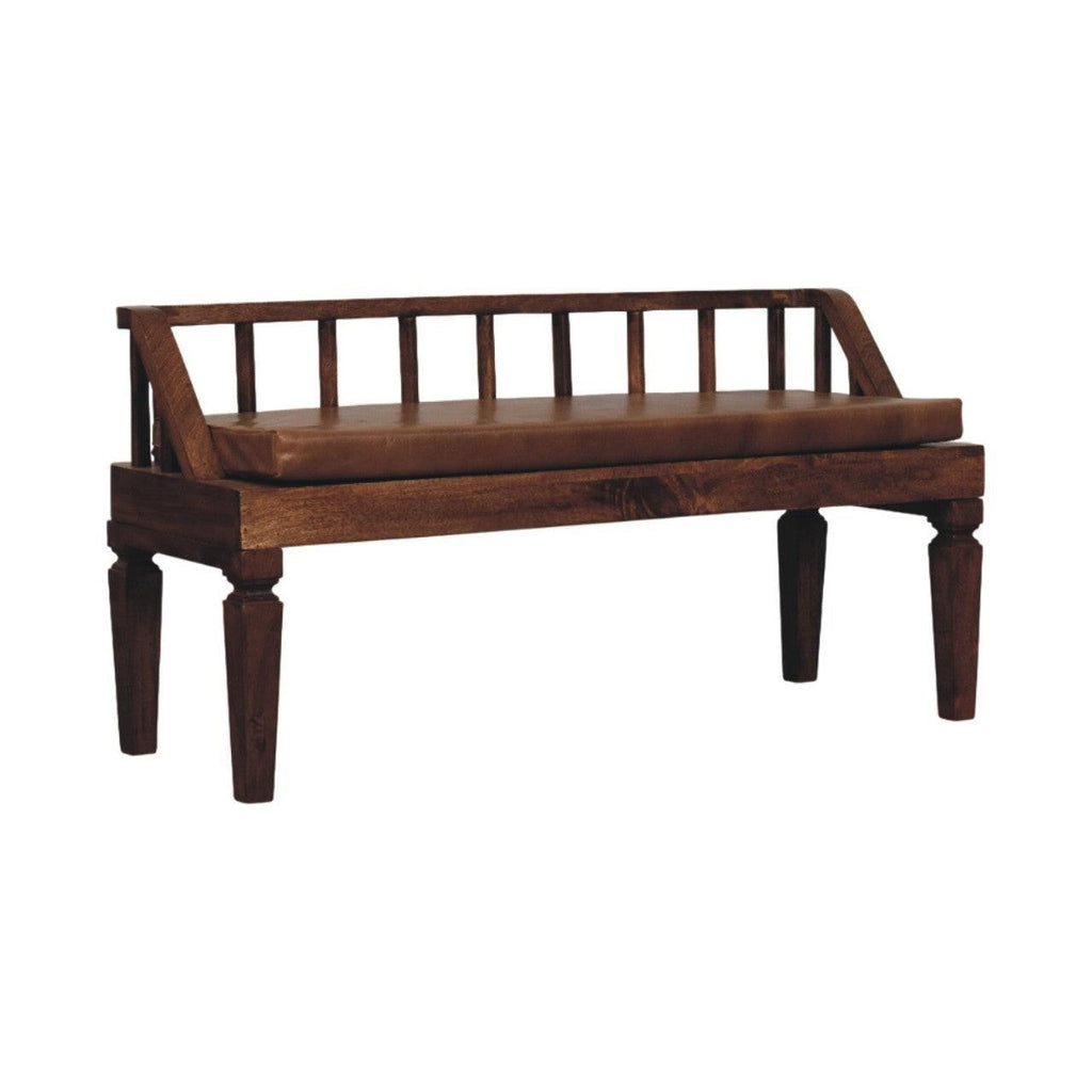 Solid Wood Leather Bench - Artisan Furniture.