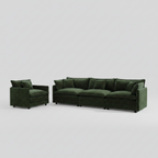Green sectional sofa and armchair on a light gray background