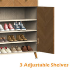 Shoe Cabinet, 4-Tier Shoe Rack Organizer with 2 Drawer, Herringbone Wooden Freestanding Shoe Storage Cabinet with 2 Door & Adjustable Shelves for Entryway Hallway (Wood)