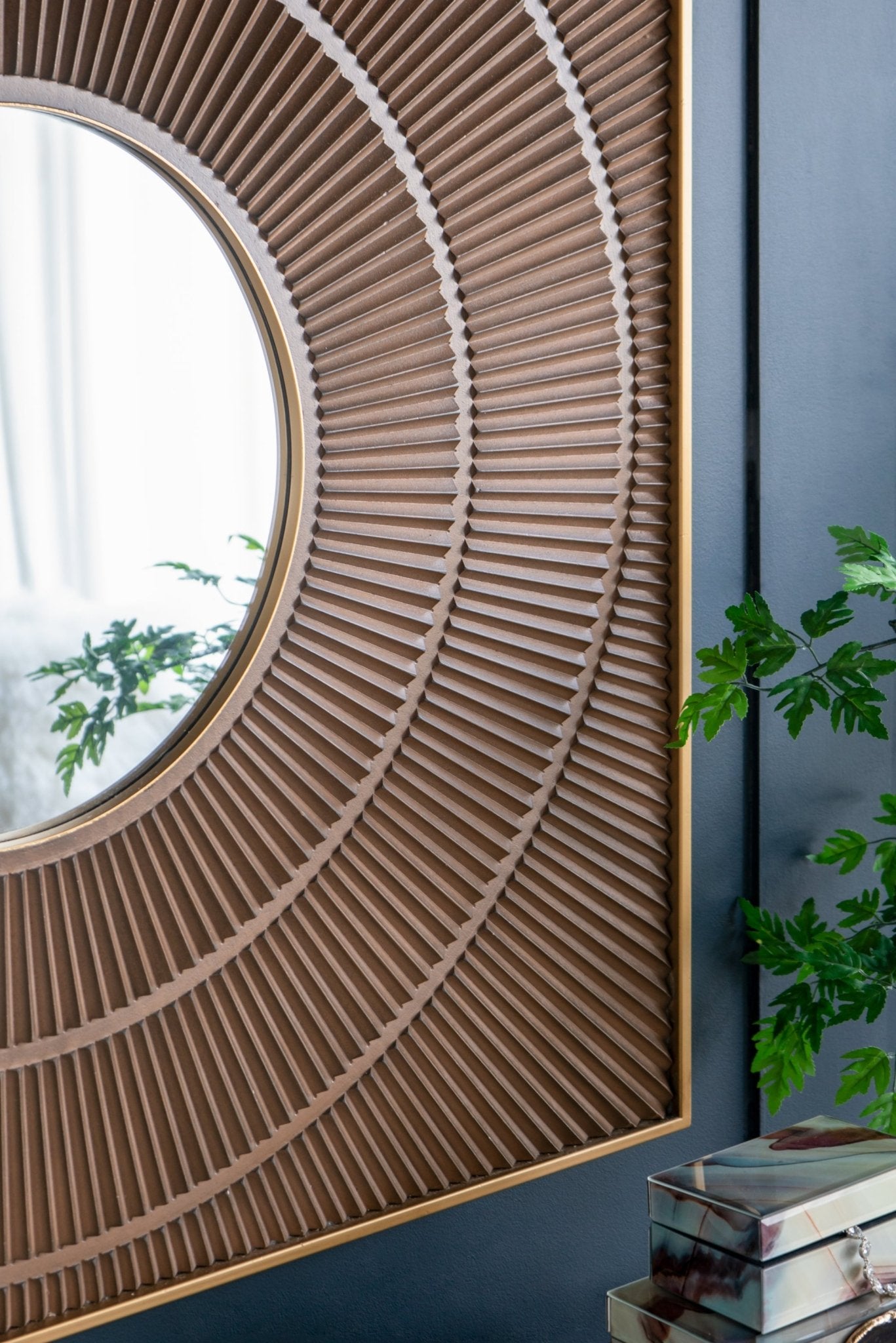 40" x 40" Square Carved Mirror with Pleated Design with Gold Iron Frame, Neutral Colorway Wall Decor for Living Room Bathroom Entryway - Groovy Boardz