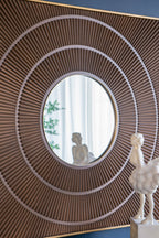 40" x 40" Square Carved Mirror with Pleated Design with Gold Iron Frame, Neutral Colorway Wall Decor for Living Room Bathroom Entryway - Groovy Boardz