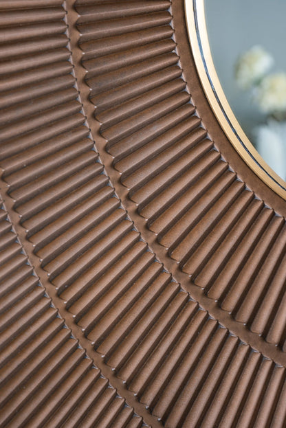 40" x 40" Square Carved Mirror with Pleated Design with Gold Iron Frame, Neutral Colorway Wall Decor for Living Room Bathroom Entryway - Groovy Boardz