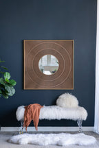 40" x 40" Square Carved Mirror with Pleated Design with Gold Iron Frame, Neutral Colorway Wall Decor for Living Room Bathroom Entryway - Groovy Boardz