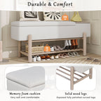 TREXM Farmhouse Upholstered Storage Bench with Hidden Compartment, Modern Entryway Bench for Living Room, Entryway, and Hallways (Natural).