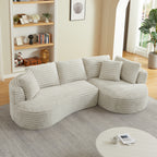 Cream Corduroy 4-Seater L-Shape Sectional Sofa with Tufted Design
