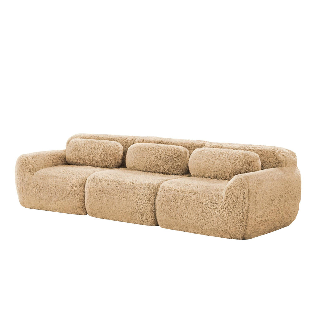 Modular Sectional Sofa with Plush Fabric, Ottoman & Pillows.