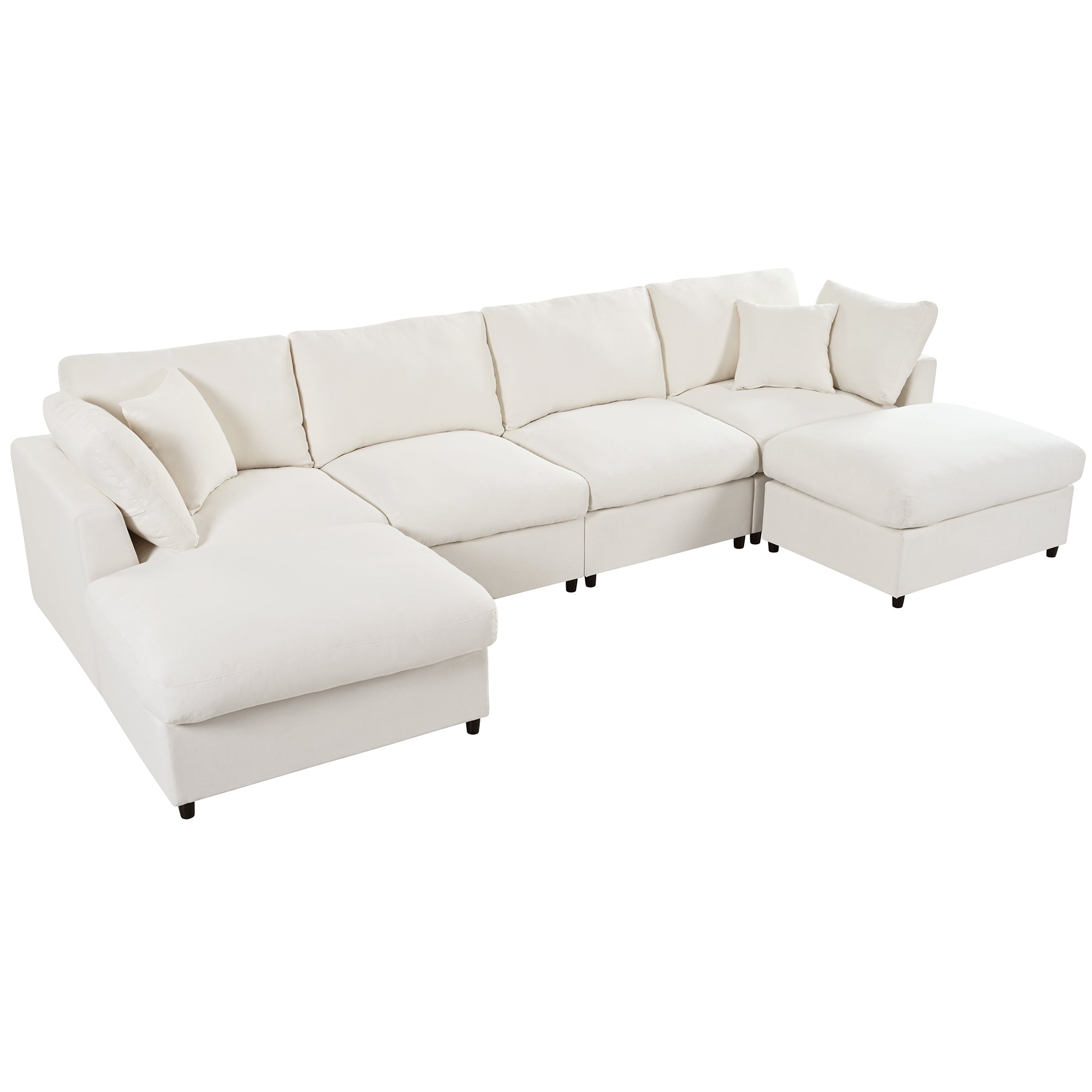 U_STYLE U-shaped sectional sofa with 2 ottomans in white chenille, displayed from a high angle to show full seating layout.