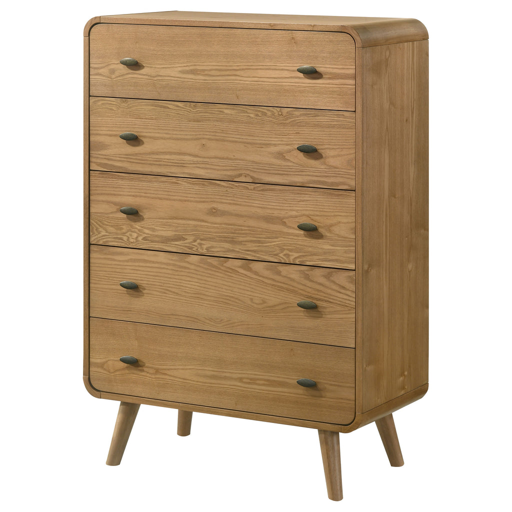 Winston Light Ash 5-Drawer Bedroom Chest with Retro Tapered Legs