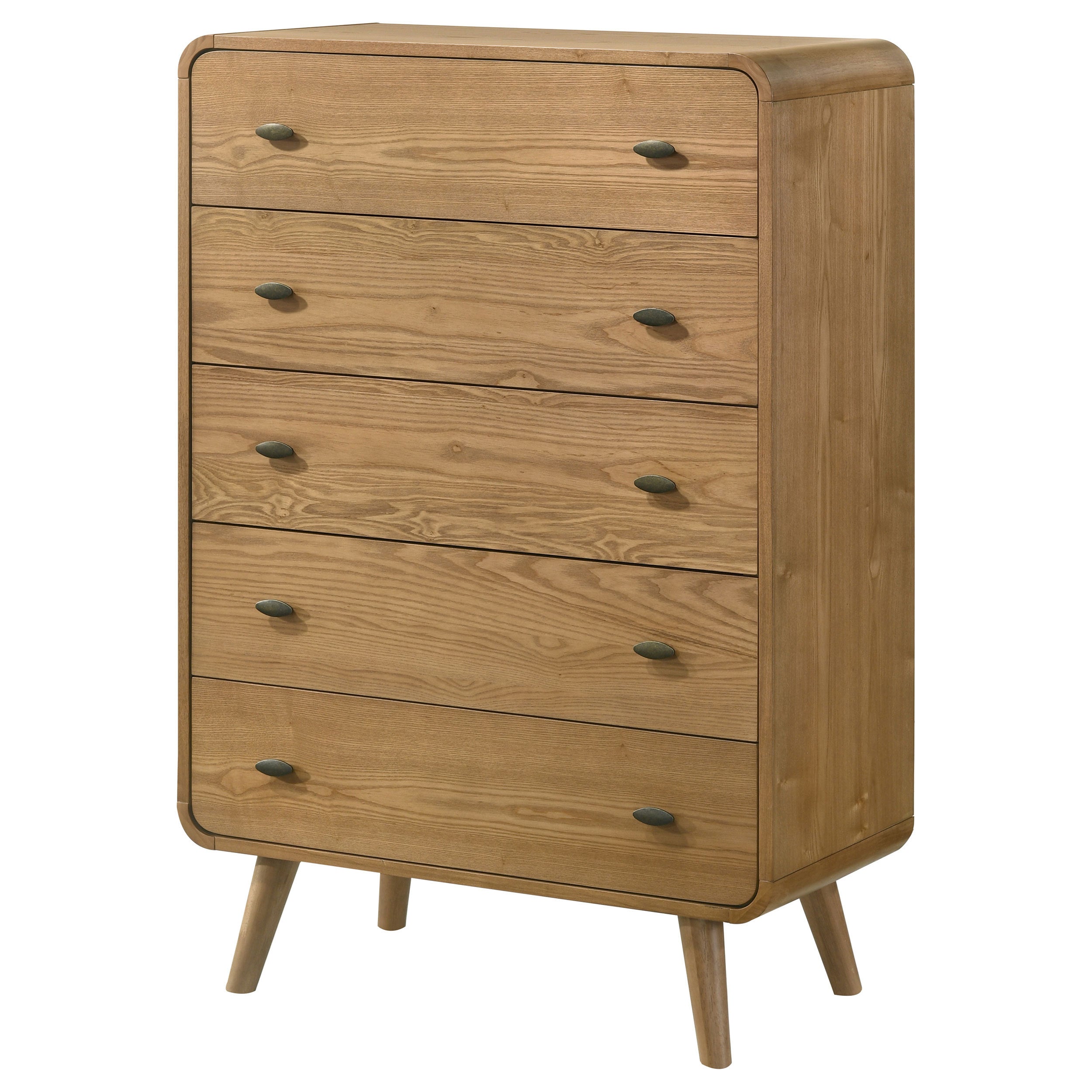 Winston Light Ash 5-Drawer Bedroom Chest with Retro Tapered Legs