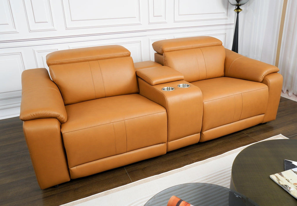 3-Piece Modular Leather Sofa with Cup Holders for Comfort.