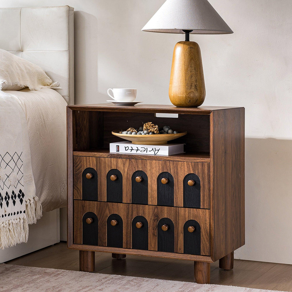 Modern Nightstand with Charging Station & Storage Drawers.