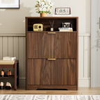 Shoe Storage Cabinet for Entryway with Flip Drawers - Walnut