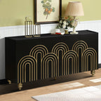 Modern Fluted Sideboard Buffet with Storage, Curve Element with Strict Lines, Black MDF 4-Door Cabinet