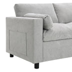 Chenille Modular Sofa - U-Shaped Couch with Storage includes built-in side storage pockets and plush armrest cushions in light gray fabric.