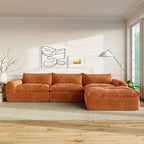 116'' compressed sofa no assembly in high density foam, shown in a straight configuration with right-side chaise in a bright room.