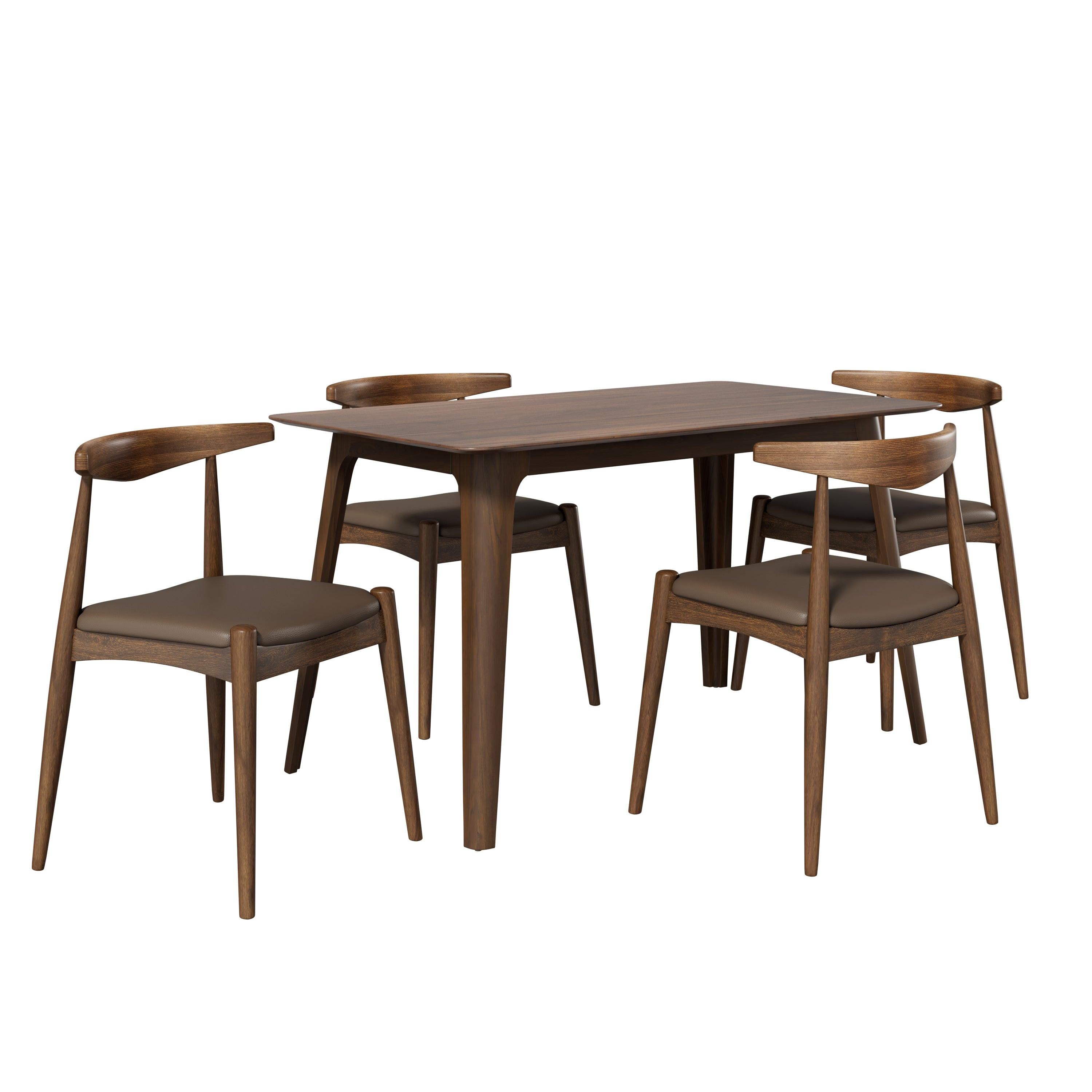 5-Piece Dining Set: Table & 4 Chairs in Rubberwood.