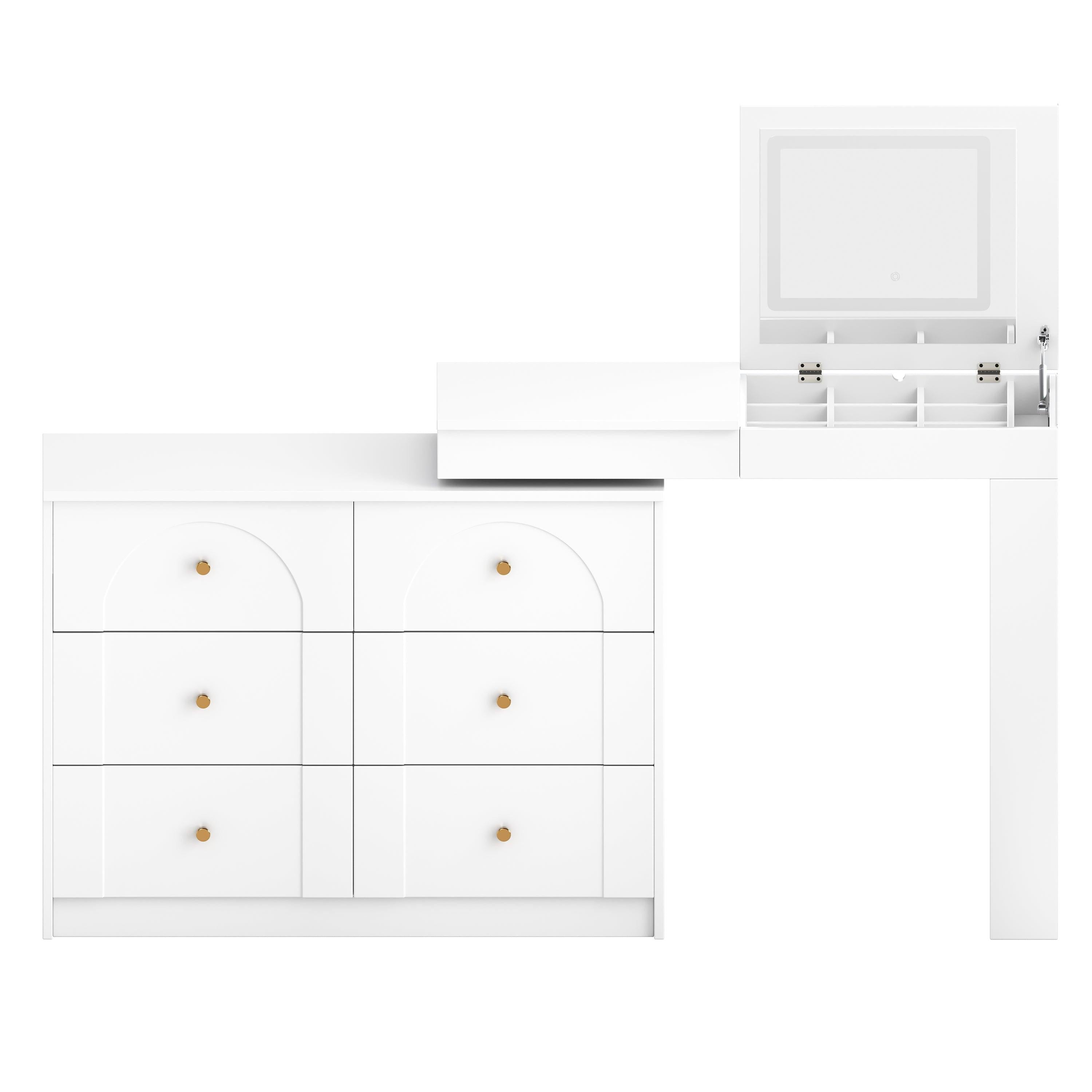Vanity Desk with Mirror and Lights - Flip-Top Makeup Table.