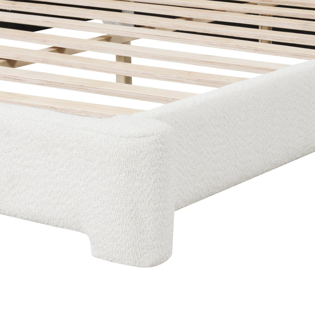 Cozy Upholstered Queen Bed in White Boucle.