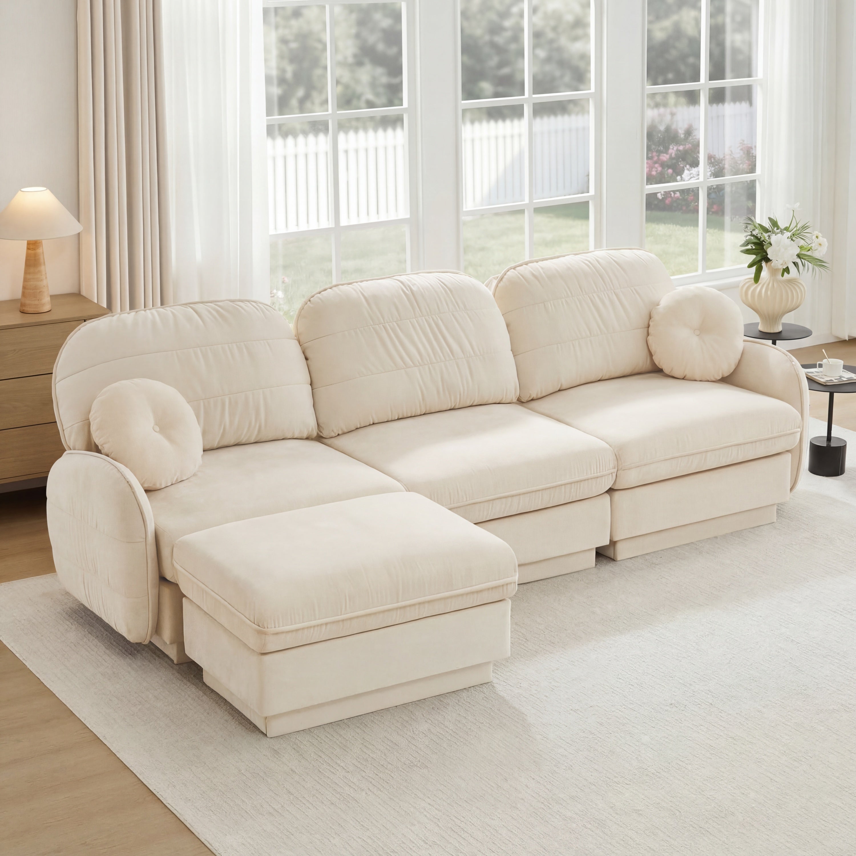 105-Inch Oversize Chenille L-Shaped Sofa with Movable Ottoman, Beige