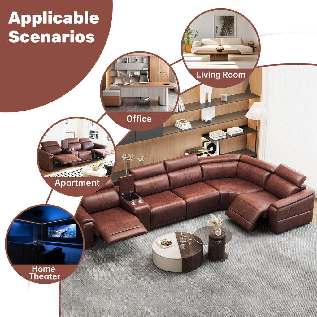 6-Piece Modular Leather Sectional Sofa for Living Room.