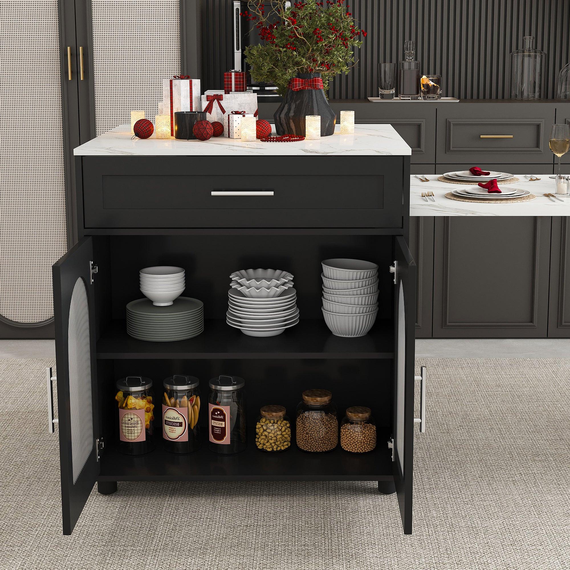Expandable Kitchen Island with Power Outlet & Storage.