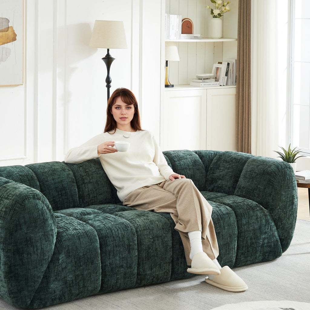 Chenille Foam Sofa - Modern Quilted Design for Comfort.