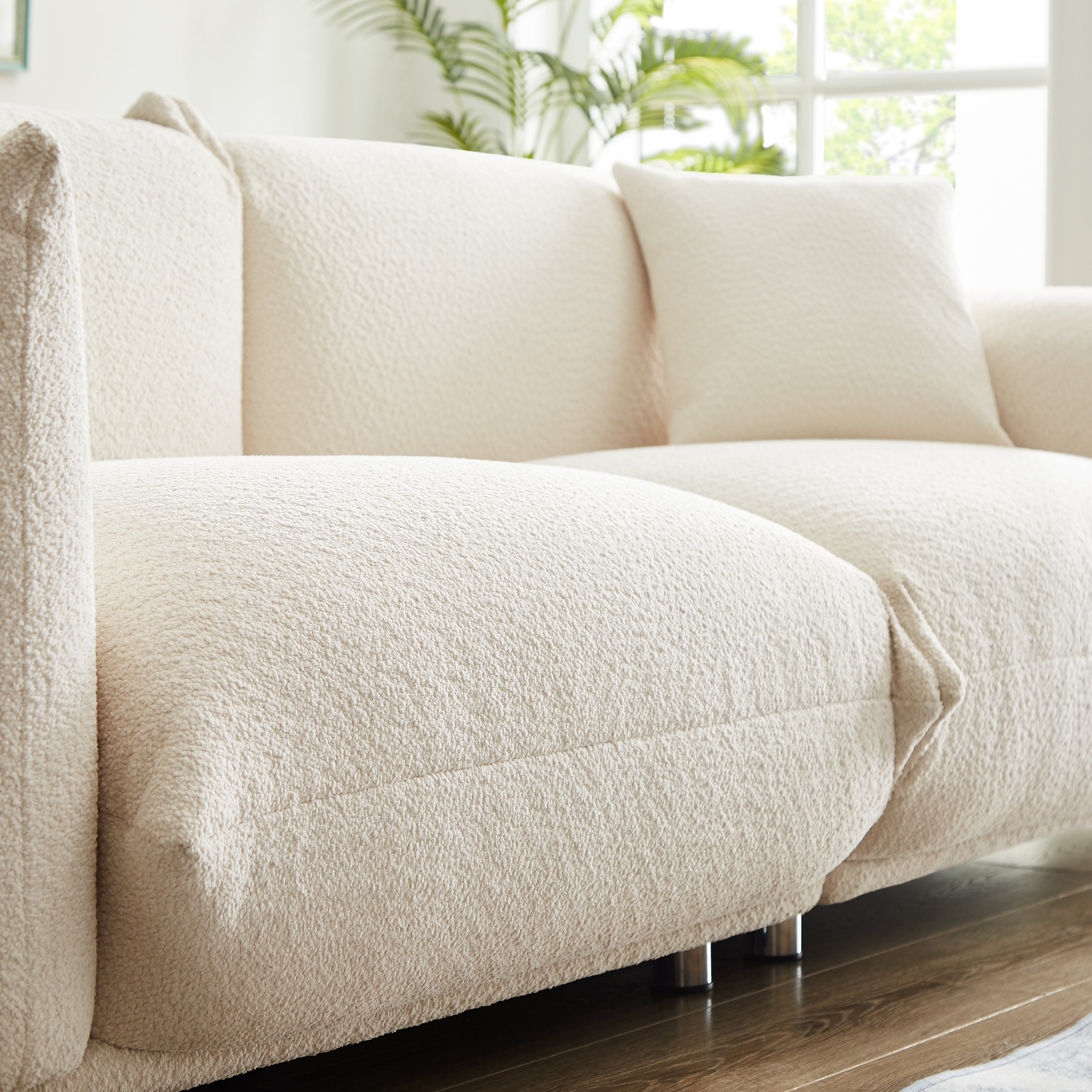 Oversized Loveseat Sofa for Living Room, Sherpa Sofa with Metal Legs, 3 Seater Sofa, Solid Wood Frame Couch with 2 Pillows, for Apartment Office Living Room - White