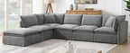 Gray 6-seat modular sectional sofa with ottoman in a sunlit living room, perfect for contemporary home decor and relaxation.