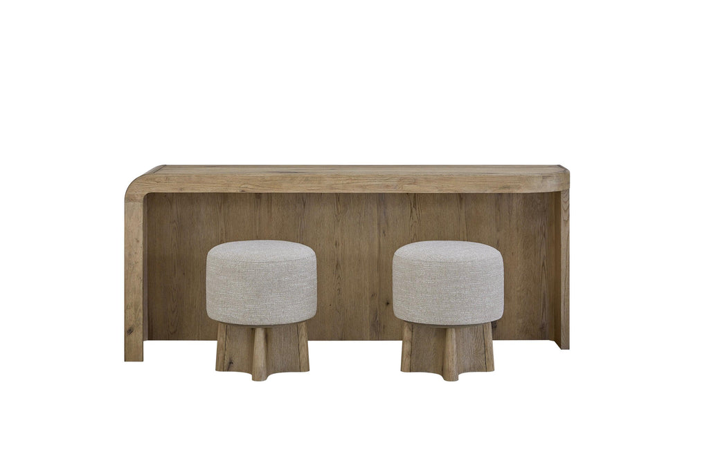 Knotty Oak Entertainment Console with Stools.