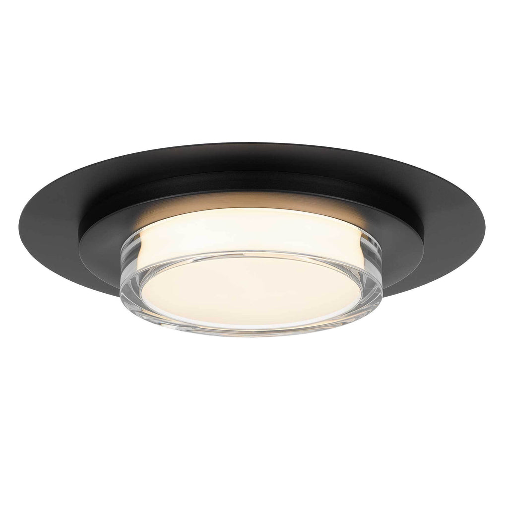 Close-up of 16 Inch LED Flush Mount Ceiling Fixture showing black frame and frosted lens for even light distribution.