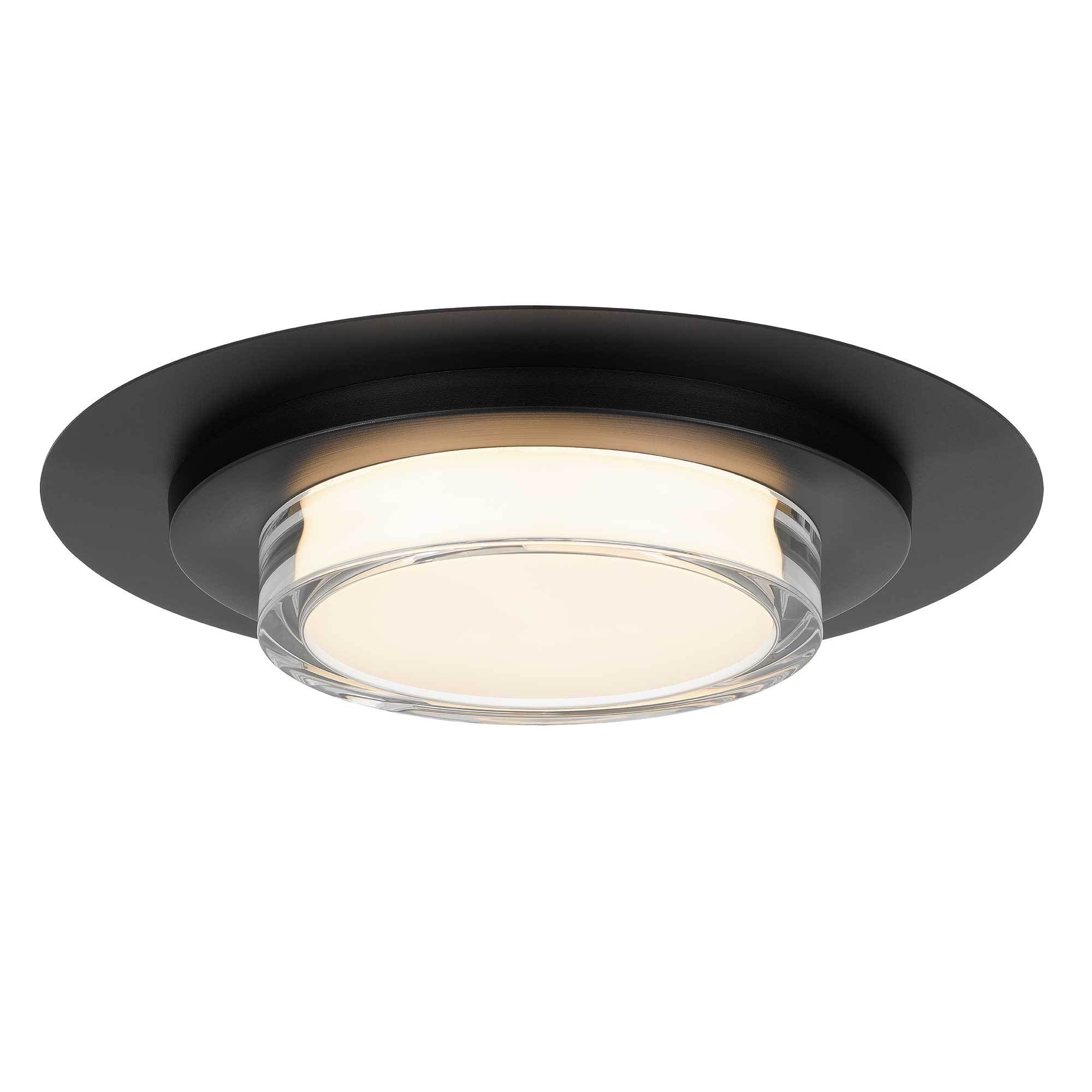 Close-up of 16 Inch LED Flush Mount Ceiling Fixture showing black frame and frosted lens for even light distribution.