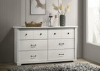 Elara White 6-Drawer Dresser with Black Handles.