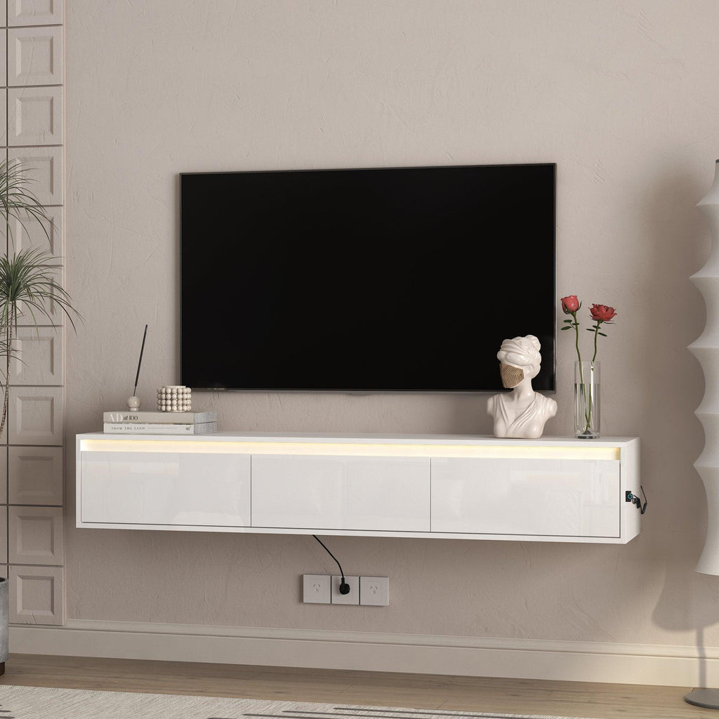 Floating TV Stand with LED Lights for Stylish Living Rooms.